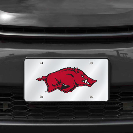NCAA Arkansas Razorbacks Silver Laser Cut Automobile Tag Fan Gear NCAA Arkansas Razorbacks