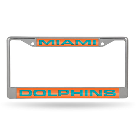 NFL Miami Dolphins Laser Cut Chrome License Plate Frame Fan Gear NFL Miami Dolphins
