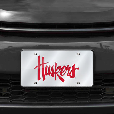 NCAA Nebraska Cornhuskers Silver Laser Cut Automobile Tag Fan Gear NCAA Nebraska Cornhuskers