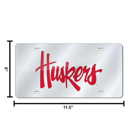 NCAA Nebraska Cornhuskers Silver Laser Cut Automobile Tag Fan Gear NCAA Nebraska Cornhuskers