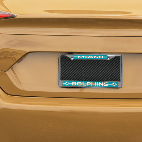 NFL Miami Dolphins Chrome Glitter License Plate Frame Fan Gear NFL Miami Dolphins