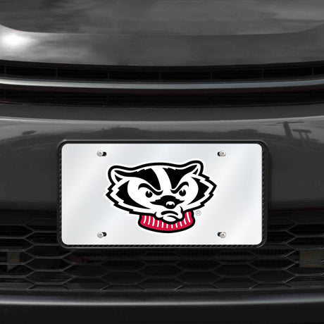 NCAA Wisconsin Badgers Silver Laser Cut Automobile Tag Fan Gear NCAA Wisconsin Badgers