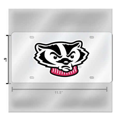 NCAA Wisconsin Badgers Silver Laser Cut Automobile Tag Fan Gear NCAA Wisconsin Badgers