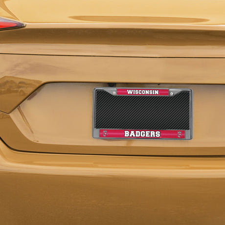 NCAA Wisconsin Badgers Chrome Glitter License Plate Frame Fan Gear NCAA Wisconsin Badgers