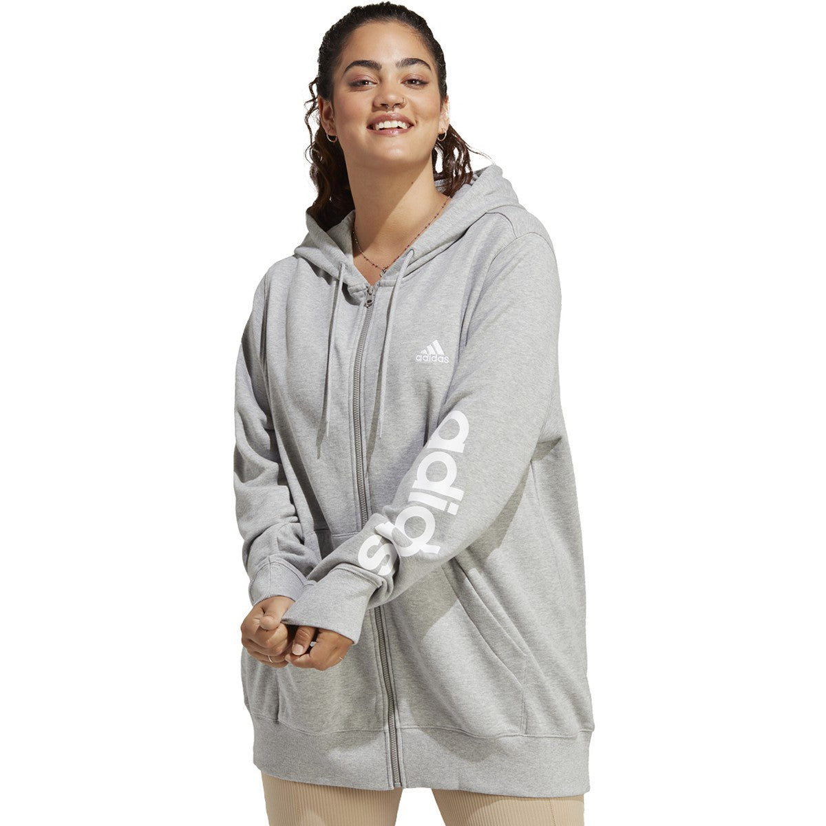 adidas Women's Essentials Linear Full-Zip French Terry Hoodie Plus Size adidas