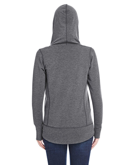 J America Ladies' Omega Stretch Snap-Placket Hooded Sweatshirt J America