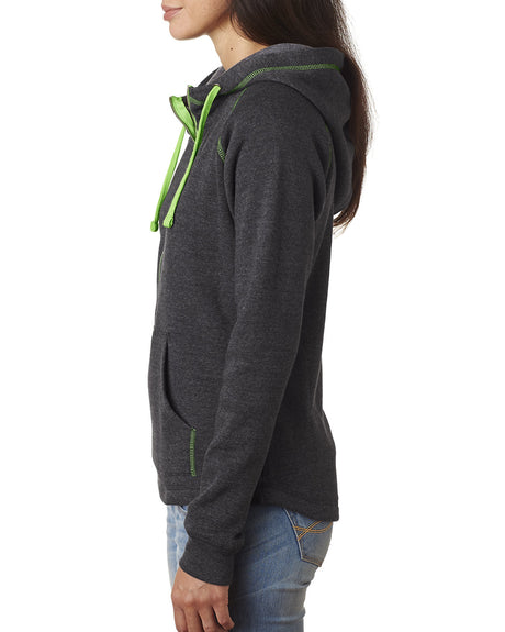 J America Ladies' Triblend Half-Zip Fleece Hood J America