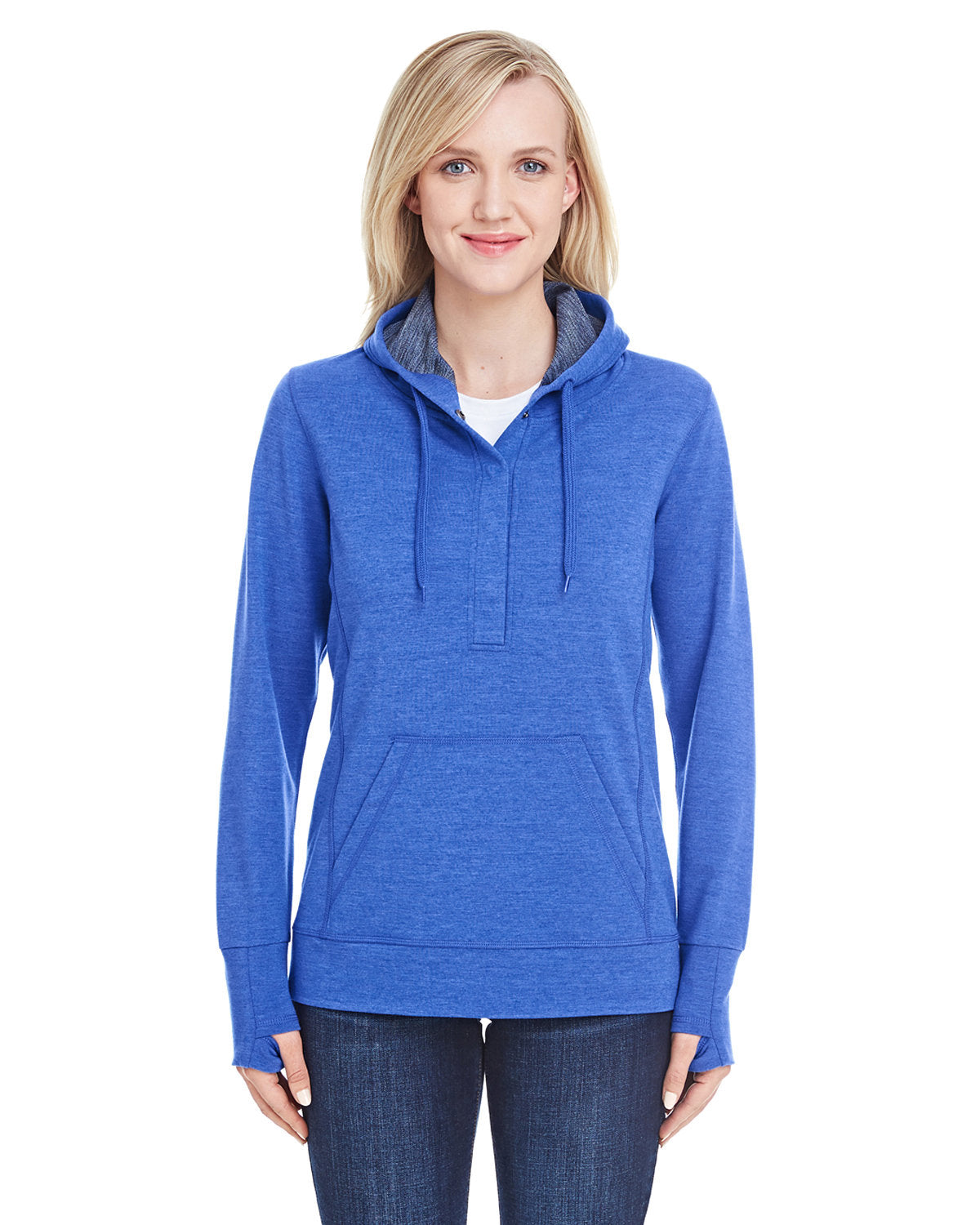 J America Ladies' Omega Stretch Snap-Placket Hooded Sweatshirt J America