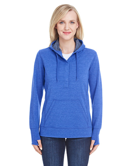 J America Ladies' Omega Stretch Snap-Placket Hooded Sweatshirt J America