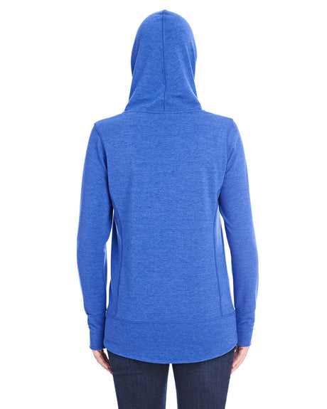 J America Ladies' Omega Stretch Snap-Placket Hooded Sweatshirt J America