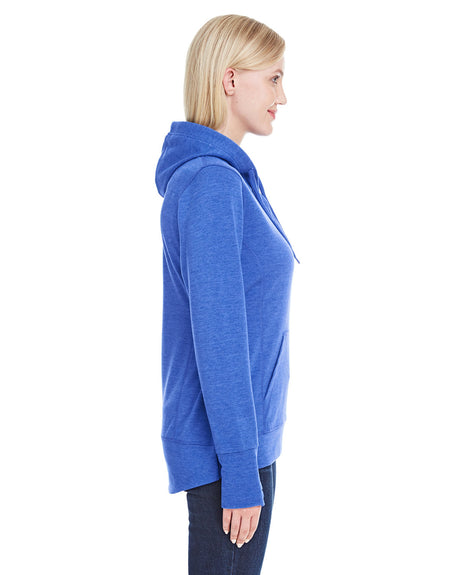 J America Ladies' Omega Stretch Snap-Placket Hooded Sweatshirt J America