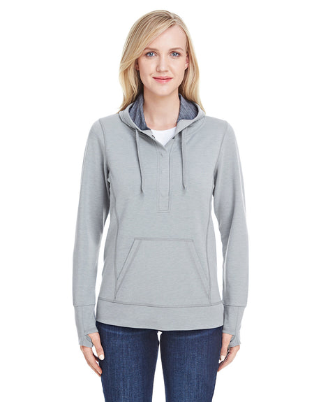 J America Ladies' Omega Stretch Snap-Placket Hooded Sweatshirt J America