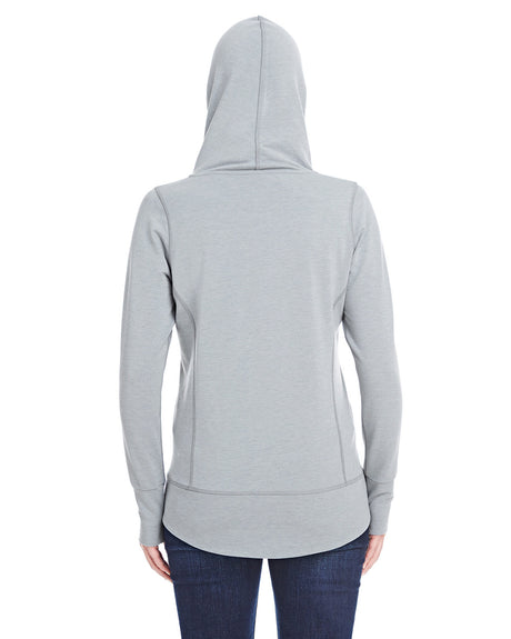 J America Ladies' Omega Stretch Snap-Placket Hooded Sweatshirt J America