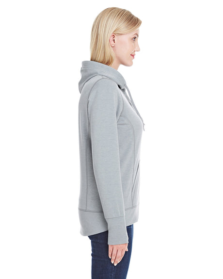 J America Ladies' Omega Stretch Snap-Placket Hooded Sweatshirt J America
