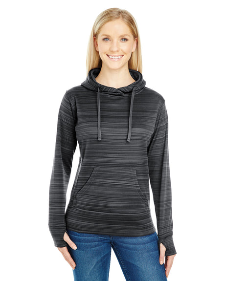 J America Ladies' Odyssey Striped Poly Fleece Lapover Hood J America