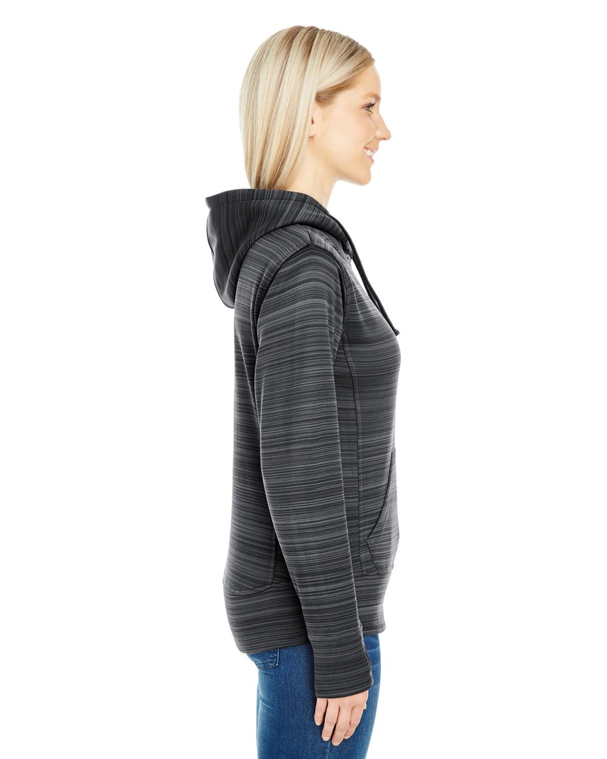 J America Ladies' Odyssey Striped Poly Fleece Lapover Hood J America