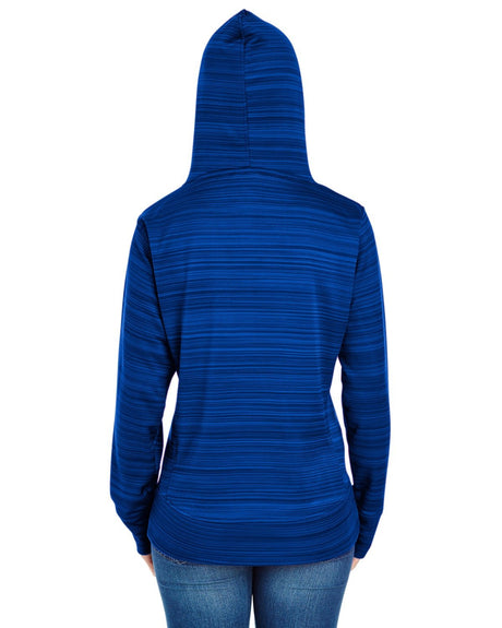 J America Ladies' Odyssey Striped Poly Fleece Lapover Hood J America