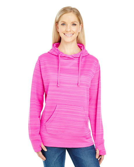 J America Ladies' Odyssey Striped Poly Fleece Lapover Hood J America