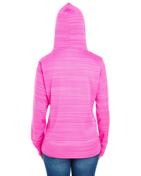 J America Ladies' Odyssey Striped Poly Fleece Lapover Hood J America