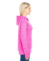 J America Ladies' Odyssey Striped Poly Fleece Lapover Hood J America