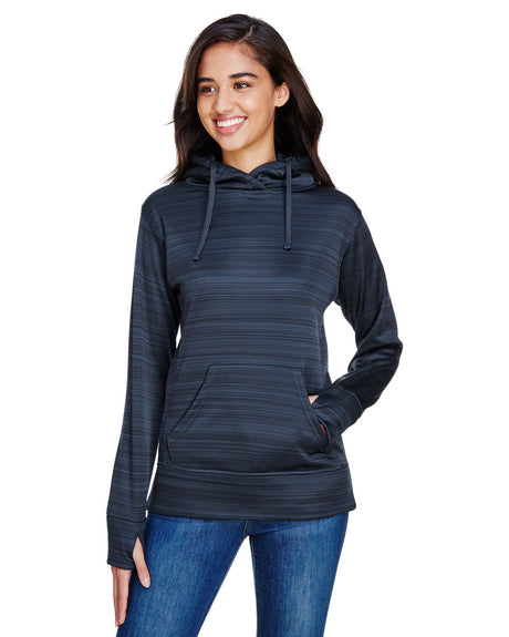 J America Ladies' Odyssey Striped Poly Fleece Lapover Hood J America