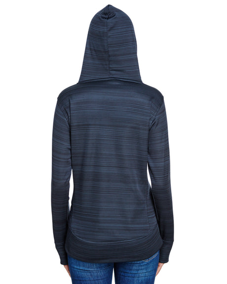 J America Ladies' Odyssey Striped Poly Fleece Lapover Hood J America