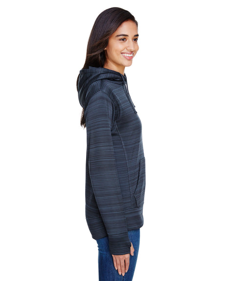 J America Ladies' Odyssey Striped Poly Fleece Lapover Hood J America