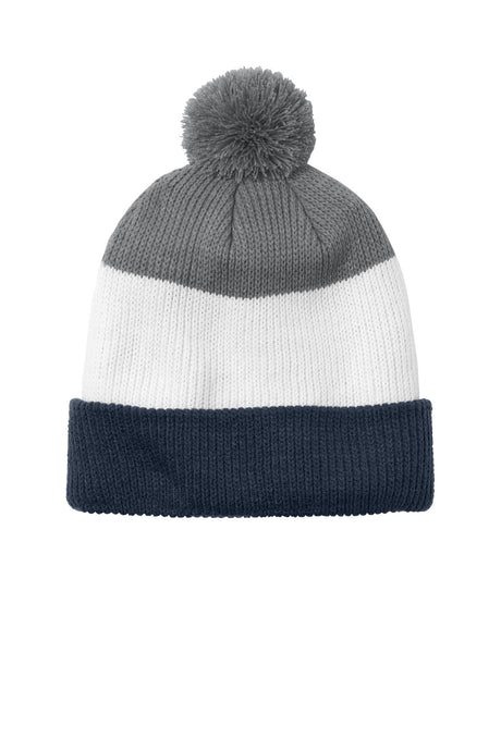 Port Authority Cozy Striped Pom Beanie C979 Mens Apparel Hat & Caps