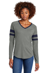 Sport-Tek Women's Halftime Stripe Long Sleeve V-Neck Tee LST6043 Womens Apparel Shirts & Tops