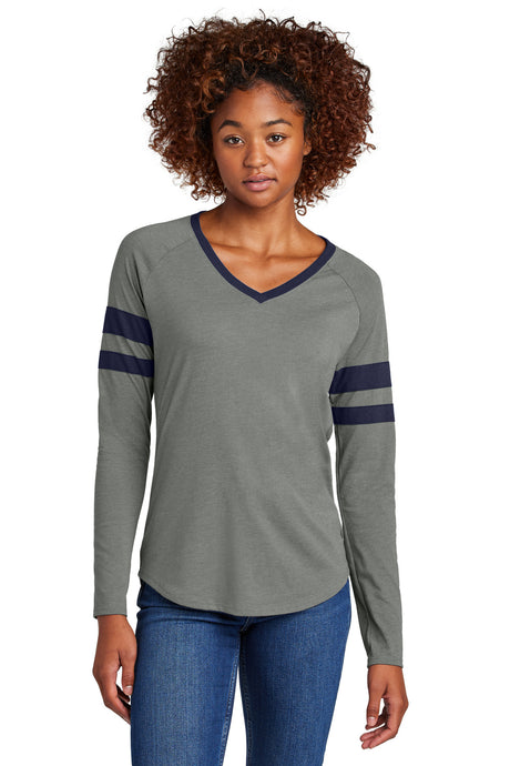 Sport-Tek Women's Halftime Stripe Long Sleeve V-Neck Tee LST6043 Womens Apparel Shirts & Tops