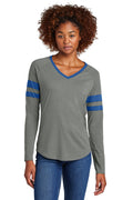 Sport-Tek Women's Halftime Stripe Long Sleeve V-Neck Tee LST6043 Womens Apparel Shirts & Tops