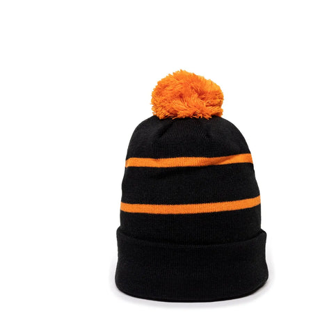 Outdoor Cap KNF-100 Striped Beanie with Black Fleece Lining & Pom Unisex Accessories Hats & Caps
