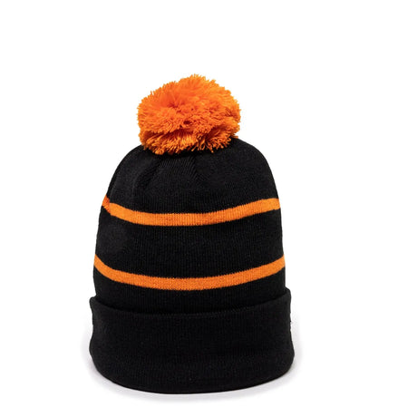 Outdoor Cap KNF-100 Striped Beanie with Black Fleece Lining & Pom Unisex Accessories Hats & Caps