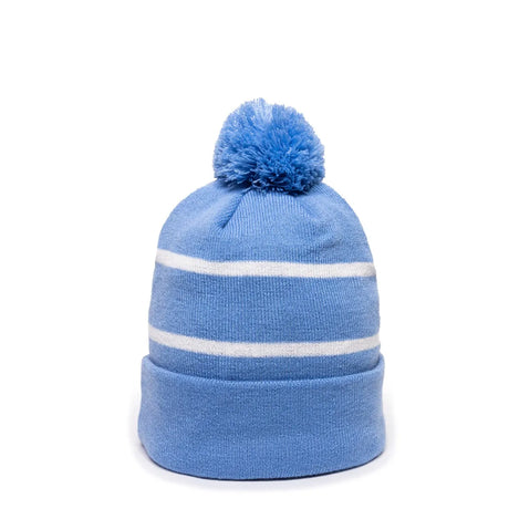 Outdoor Cap KNF-100 Striped Beanie with Black Fleece Lining & Pom Unisex Accessories Hats & Caps