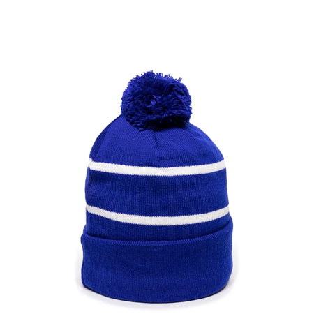 Outdoor Cap KNF-100 Striped Beanie with Black Fleece Lining & Pom Unisex Accessories Hats & Caps