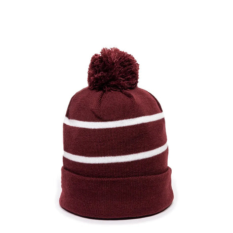 Outdoor Cap KNF-100 Striped Beanie with Black Fleece Lining & Pom Unisex Accessories Hats & Caps