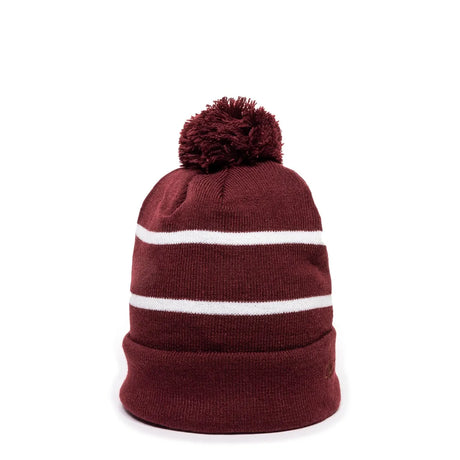 Outdoor Cap KNF-100 Striped Beanie with Black Fleece Lining & Pom Unisex Accessories Hats & Caps