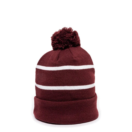 Outdoor Cap KNF-100 Striped Beanie with Black Fleece Lining & Pom Unisex Accessories Hats & Caps