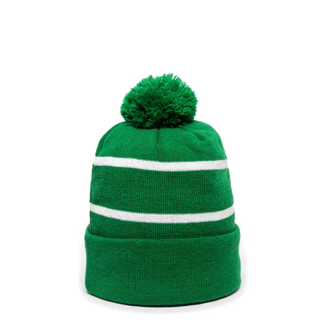 Outdoor Cap KNF-100 Striped Beanie with Black Fleece Lining & Pom Unisex Accessories Hats & Caps