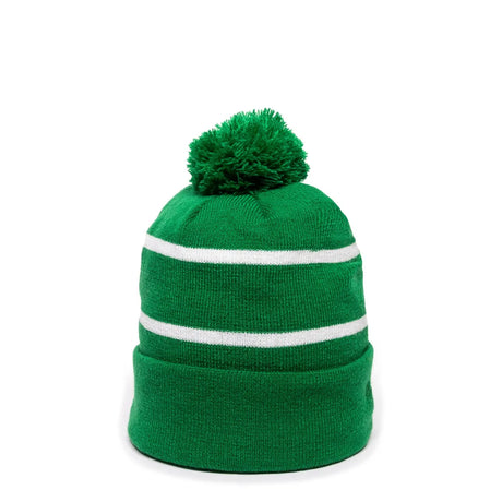 Outdoor Cap KNF-100 Striped Beanie with Black Fleece Lining & Pom Unisex Accessories Hats & Caps