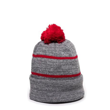 Outdoor Cap KNF-100 Striped Beanie with Black Fleece Lining & Pom Unisex Accessories Hats & Caps