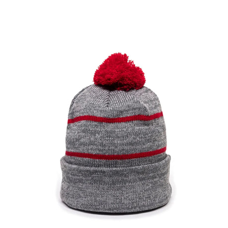 Outdoor Cap KNF-100 Striped Beanie with Black Fleece Lining & Pom Unisex Accessories Hats & Caps