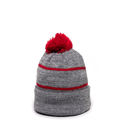 Outdoor Cap KNF-100 Striped Beanie with Black Fleece Lining & Pom Unisex Accessories Hats & Caps