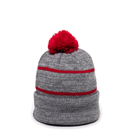 Outdoor Cap KNF-100 Striped Beanie with Black Fleece Lining & Pom Unisex Accessories Hats & Caps