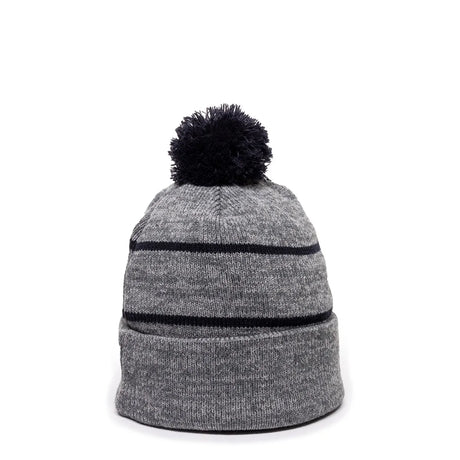 Outdoor Cap KNF-100 Striped Beanie with Black Fleece Lining & Pom Unisex Accessories Hats & Caps