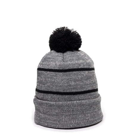 Outdoor Cap KNF-100 Striped Beanie with Black Fleece Lining & Pom Unisex Accessories Hats & Caps