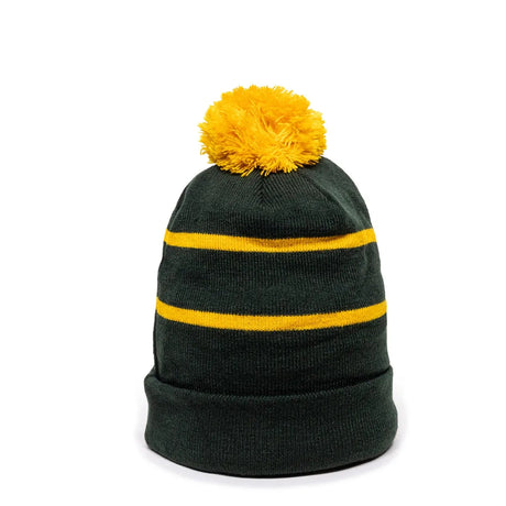 Outdoor Cap KNF-100 Striped Beanie with Black Fleece Lining & Pom Unisex Accessories Hats & Caps