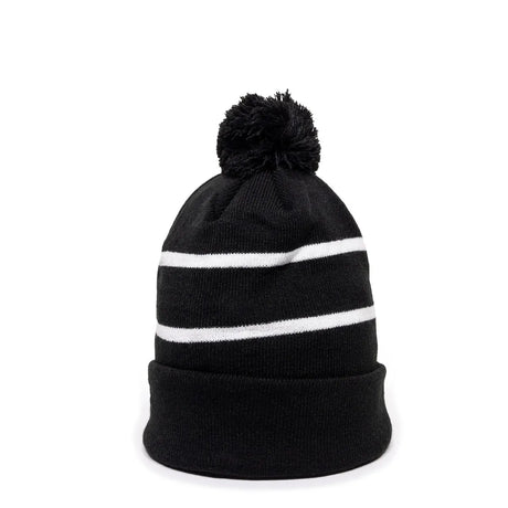 Outdoor Cap KNF-100 Striped Beanie with Black Fleece Lining & Pom Unisex Accessories Hats & Caps