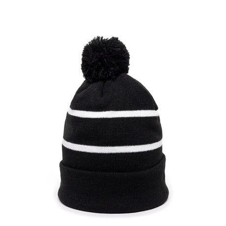 Outdoor Cap KNF-100 Striped Beanie with Black Fleece Lining & Pom Unisex Accessories Hats & Caps
