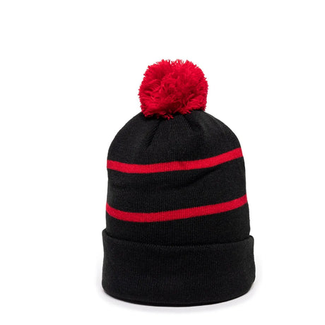 Outdoor Cap KNF-100 Striped Beanie with Black Fleece Lining & Pom Unisex Accessories Hats & Caps